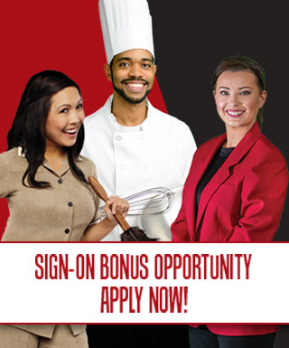 various employment positions at the property; text: "Sign-On Bonus Opportunity / Apply Now:
